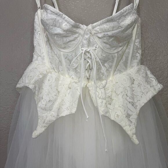 NEW For Love and Lemons x Free People Lily Corset Chiffon Maxi Dress White Small - Picture 9 of 15